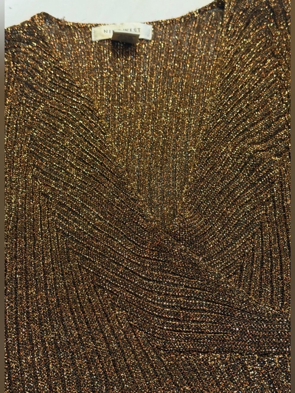 Nine West Metallic Bronze Faux Wrap Sweater Top M - Picture 4 of 6